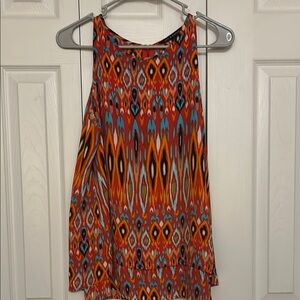 Zac & Rachel Orange Sleeveless Tank Top with Geometric Print